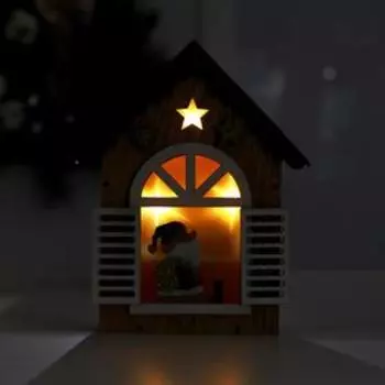 Новогодний декор с подсветкой «Домик с дед морозом» 14.5×3.8×18 см, зелёный