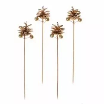 Новогодний декор «Золотые шишки на шпажке» 4 шт.