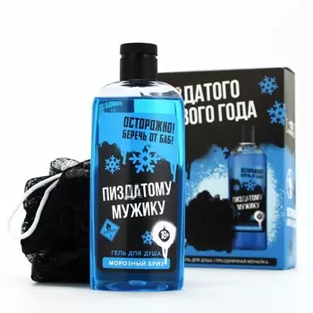 Подарочный набор новогодний мужской «Классного праздника», гель для душа 250 мл и мочалка для тела, Чистое счастье, 18+