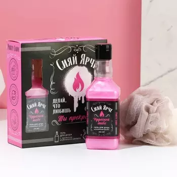 Подарочный набор «Сияй ярче!», гель для душа виски 250 мл и мочалка для тела, Чистое счастье