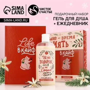 Подарочный набор новогодний женский «Время сиять», гель для душа 250 мл и ежедневник, Чистое счастье