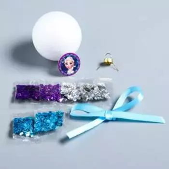 Новогодний шар Холодное сердце с пайетками + крепления + лента + мини-открытка