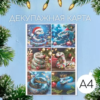 Декупажная карта «Новогодние змеи», плотность 45 г/м, формат А4