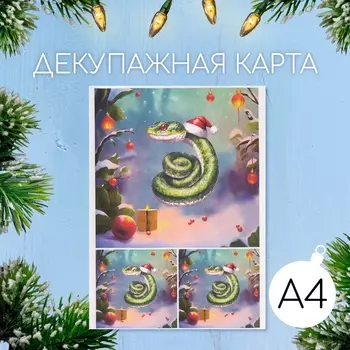 Декупажная карта «Новый год. Змея», плотность 45 г/м, формат А4