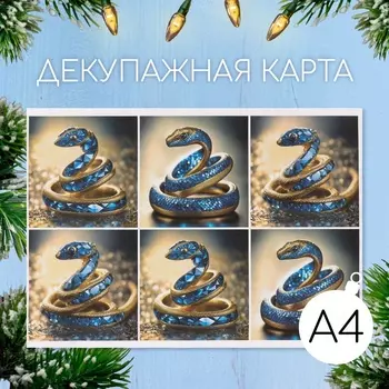 Декупажная карта «Сапфировая змея», плотность 45 г/м, формат А4