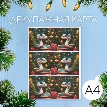 Декупажная карта «Змея под ёлочкой», плотность 45 г/м, формат А4