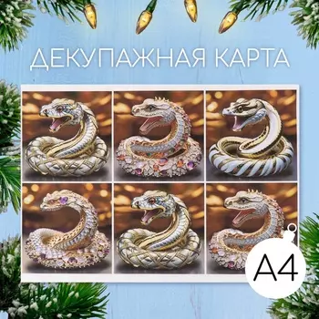 Декупажная карта «Змея в драгоценностях», плотность 45 г/м, формат А4