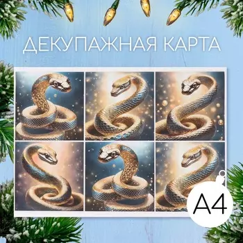 Декупажная карта «Золотая змея», плотность 45 г/м, формат А4