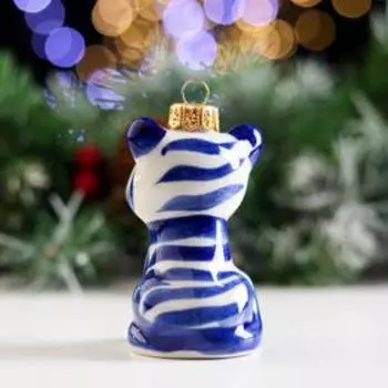 Новогодняя игрушка "Тигрица", 9 см, гжель, фарфор
