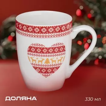 Кружка новогодняя Доляна «Финский лес», 330 мл, 128.511 см, фарфор, белая