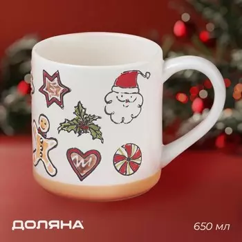 Кружка новогодняя Доляна Sweet Treats, 650 мл, 151011 см, керамика, белая
