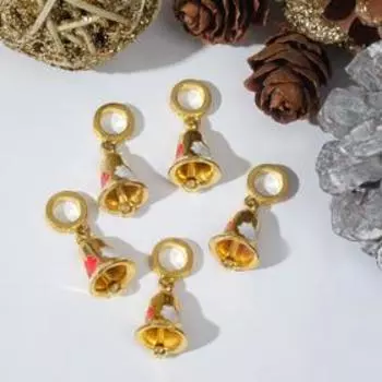 Новогодняя подвеска "Колокольчик", цветная в золоте