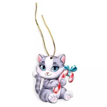 Ёлочная игрушка - подвеска деревянная «Новый год! Милый котик»