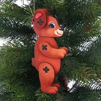 Ёлочная игрушка - подвеска деревянная «Новый год! Мишка»