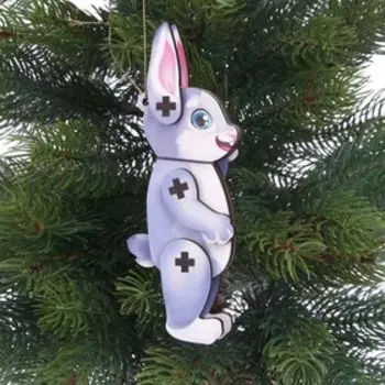 Ёлочная игрушка - подвеска деревянная «Новый год! Зайка»