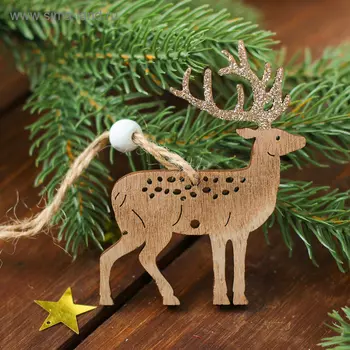 Елочная игрушка «Золотой олень», деревянная