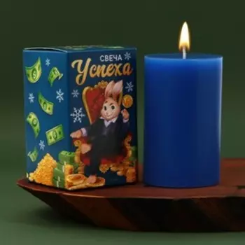 Новогодняя свеча столбик «Успеха », без аромата, 6 х 6 х 9,5 см.