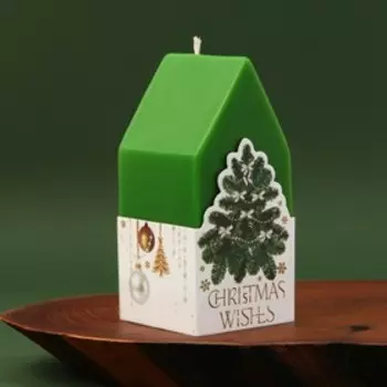 Новогодняя свеча в форме домика «Christmas wishes», без аромата, 6 х 6 х 12,5 см.