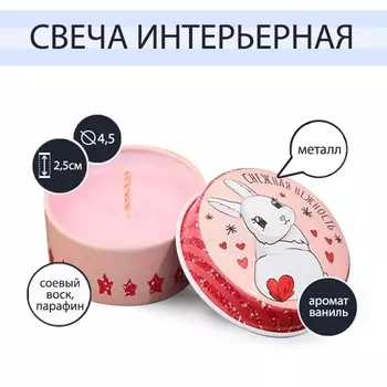 Новогодняя свеча в железной банке «Снежная нежность», аромат ваниль, 4,5 х 4,5 х 2,5 см.