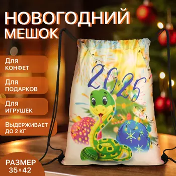 Мешок для обуви, на шнурке, размер 35142 см, новогодний, молочный/разноцветный