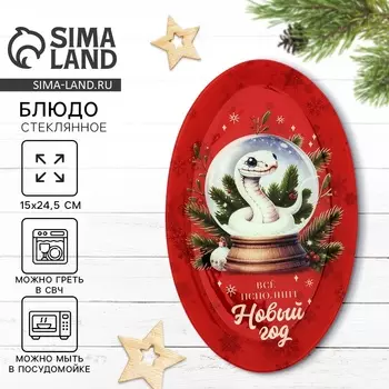 Новый год. Блюдо стеклянное «Все исполнит Новый год», 24,5 15 2 см