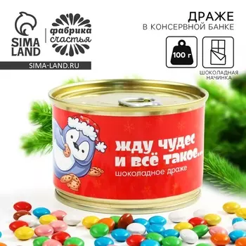 Конфеты шоколадные, драже в банке «Жду чудес», 100 г