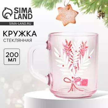 Новый год. Кружка новогодняя стеклянная «Веточки», 200 мл