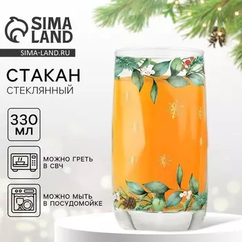 Стакан стеклянный новогодний «Зимние цветы», 330 мл, золотая деколь