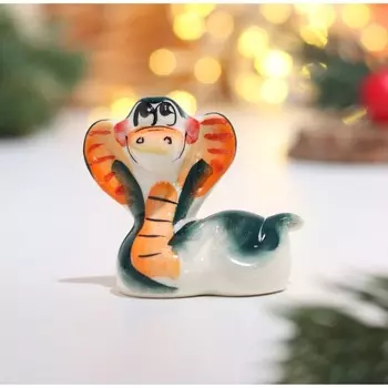 Новый год.Сувенир «Змея Маруся», керамика, гжель, зеленый 4,55 см