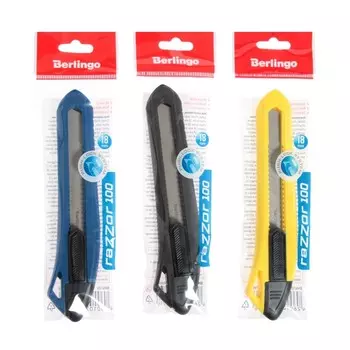 Нож канцелярский 18мм Berlingo "Razzor 100", push-lock, ассорти, европодвес