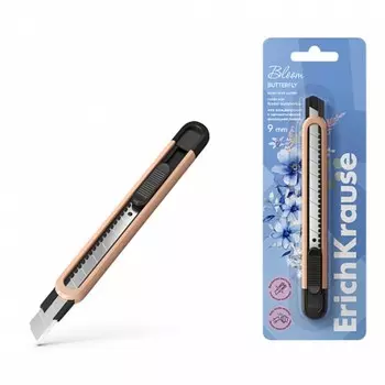 Нож канцелярский 9мм, ErichKrause "Butterfly Pastel Bloom", с автоматической фиксацией лезвия, микс