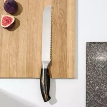 Нож кухонный Доляна Zeus, хлебный, 20 см, цвет чёрный