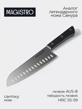 Нож кухонный сантоку Hinshitsu, нержавеющая сталь, лезвие 17.8 см, длина 29.5 см, чёрный