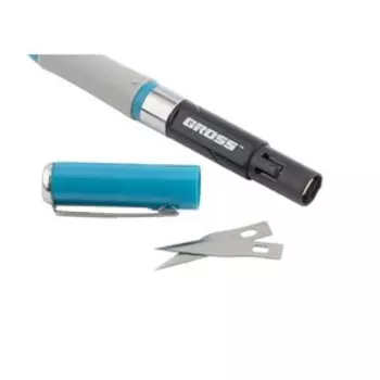 Нож макетный GROSS 78885, 150 мм, выдвижное лезвие, двухкомпонентная рукоятка, 2 лезвия