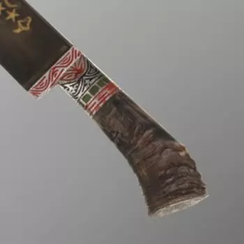 Нож Пчак Шархон - Большой-шеф, сайгак, гарда олово гравировка. ШХ-15 (20-22 см)