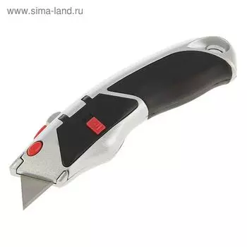 Нож трапециевидный ТУНДРА, 2К корпус, усиленный, доп. отсек, 5 лезвий, автовозврат, 19 мм