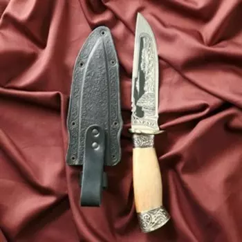 Нож кавказский, туристический "Варан" с ножнами, гардой, сталь - 40х13, 14.5 см