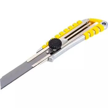 Нож универсальный ЭНКОР 9670, прорезиненный металлический корпус, винтовой фиксатор,18 мм