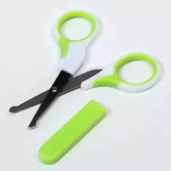 Ножницы детские, маникюрные, с колпачком, цвет белый/зеленый