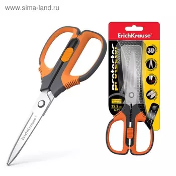 Ножницы ErichKrause "Protector Lock", 15.5 см, с фиксатором, серо-оранжевые