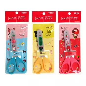 Ножницы канцелярские 12,5 см, с чехлом на лезвии, корпус МИКС, Ассорти