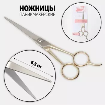 Ножницы парикмахерские с упором, лезвие — 6,5 см, цвет золотистый/серебристый