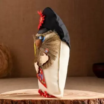 Оберег "Домовой в кепке с балалайкой", лён, 20 см