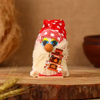 Оберег "Домовёнок", с печкой, 9 см, микс