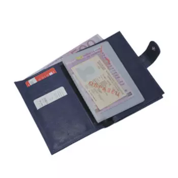 Обложка для автодокументов на кнопке, цвет синий