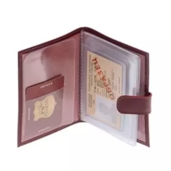 Обложка для автодокументов на кнопке, цвет красный