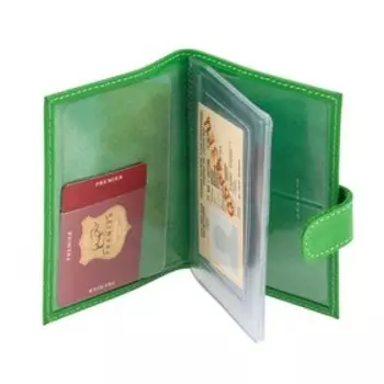 Обложка для автодокументов на кнопке, цвет зелёный