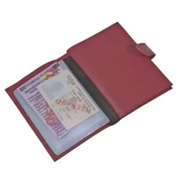 Обложка для автодокументов да кнопке, отдел для паспорта, купюр, цвет красный