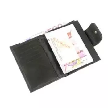 Обложка для автодокументов на кнопке, отдел для паспорта, и купюр, цвет чёрный