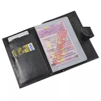 Обложка для паспорта и автодокументов, на кнопке, цвет чёрный матовый